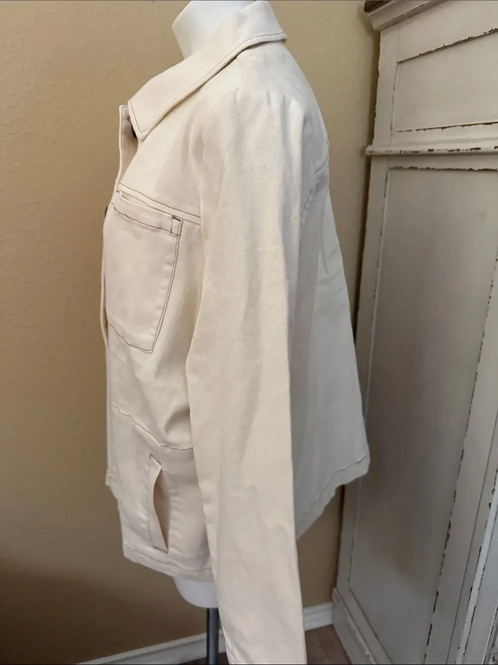 Christopher & Banks Cream Button-Front Utility Barn Jacket